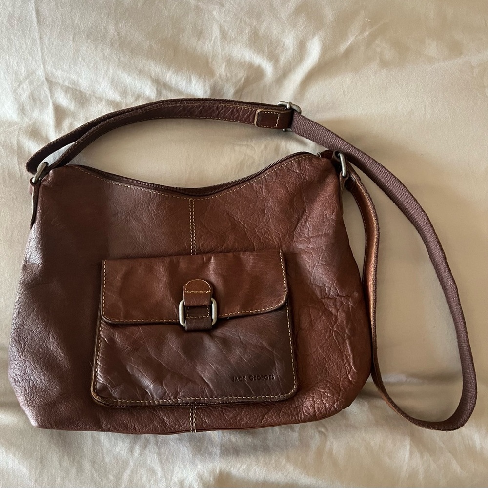 JACK GEORGES Voyager Collection Brown Leather Crossbody Bag